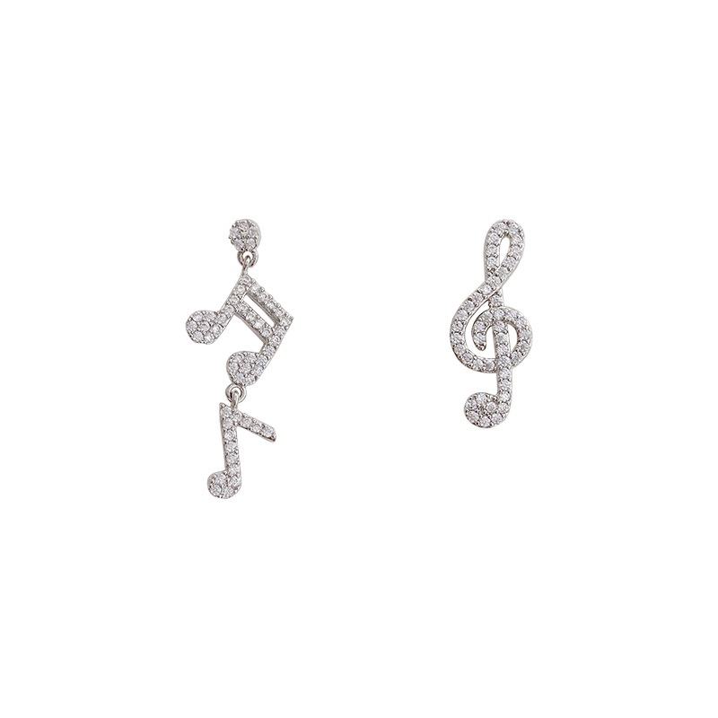 Anting Tusuk Gantung Asimetris Bahan Sterling silver 925 Desain Not Musik + Berlian + Rumbai Gaya Korea Untuk Wanita