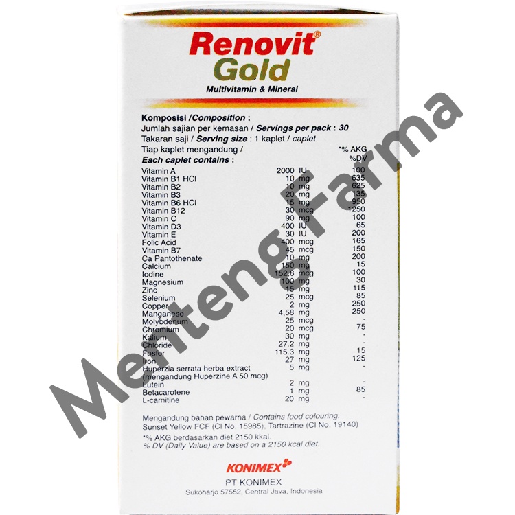 Renovit Gold 30 Kaplet - Suplemen Multivitamin Khusus Orang Tua
