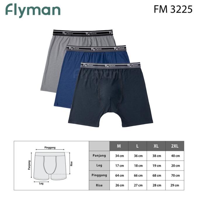 Flyman Long Boxer Elastic Pria Dewasa FM 3225 1 Pack Isi 3