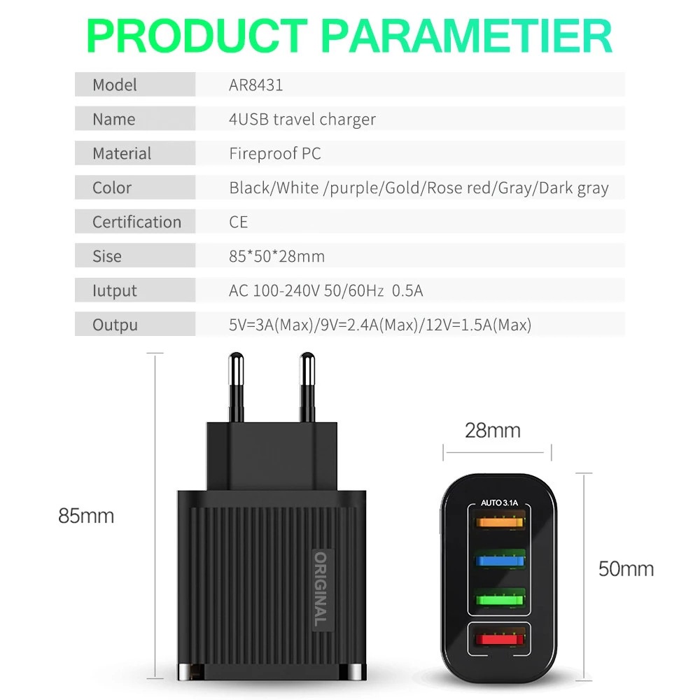 Adapter power charger 4 port USB Tipe-C Fast Charging 3.0 5V 3A Untuk Iphone