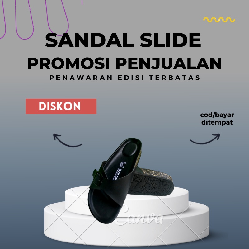 WTR CROW Sandal Slide Cewek Hitam, EVILLA FULL BLACK