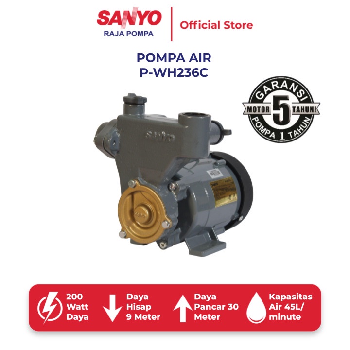 SANYO P-WH236C / PWH236C AC Mesin Pompa Air Sumur Dangkal Non Auto - Shallow Well