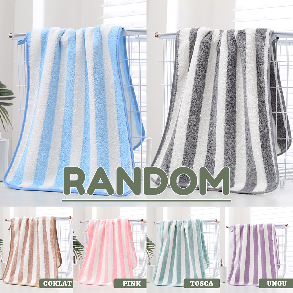 Handuk Mandi Salur handuk Mandi Lembut Ukuran 50cm X 100cm Bahan 100% Polyester Handuk Mandi Tebal Belang-Belang - H42-B