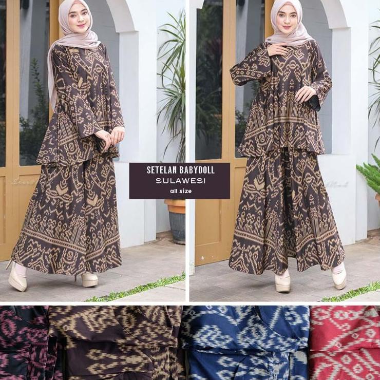 (hbao -29) Setelan Kulot Baby doll Motif Etnik Denim Calvin Jeans ✮ 68