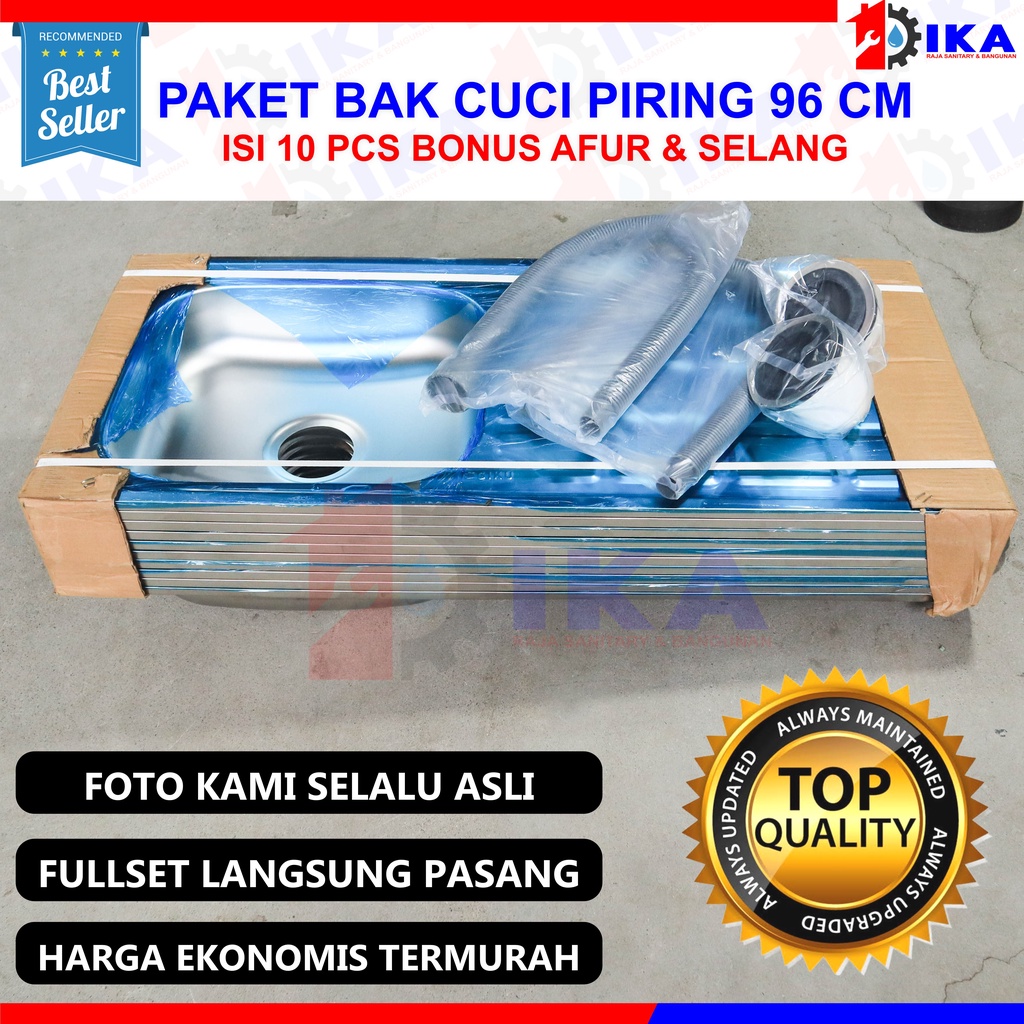 GROSIR 10 PCS - BAK / WASTAFEL CUCI PIRING STAINLESS STEEL 96 X 43 CM SAYAP BONUS AFUR / SINK DAPUR MURAH HARGA AGEN