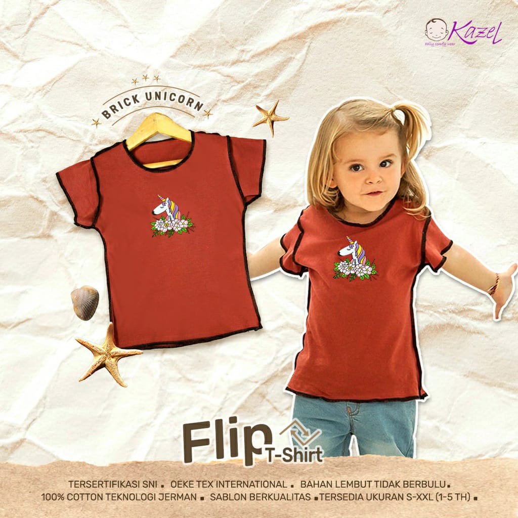 Kazel Tshirt Flip - Baju Anak Perempuan (3 Pcs) WARNA RANDOM KZL-TF