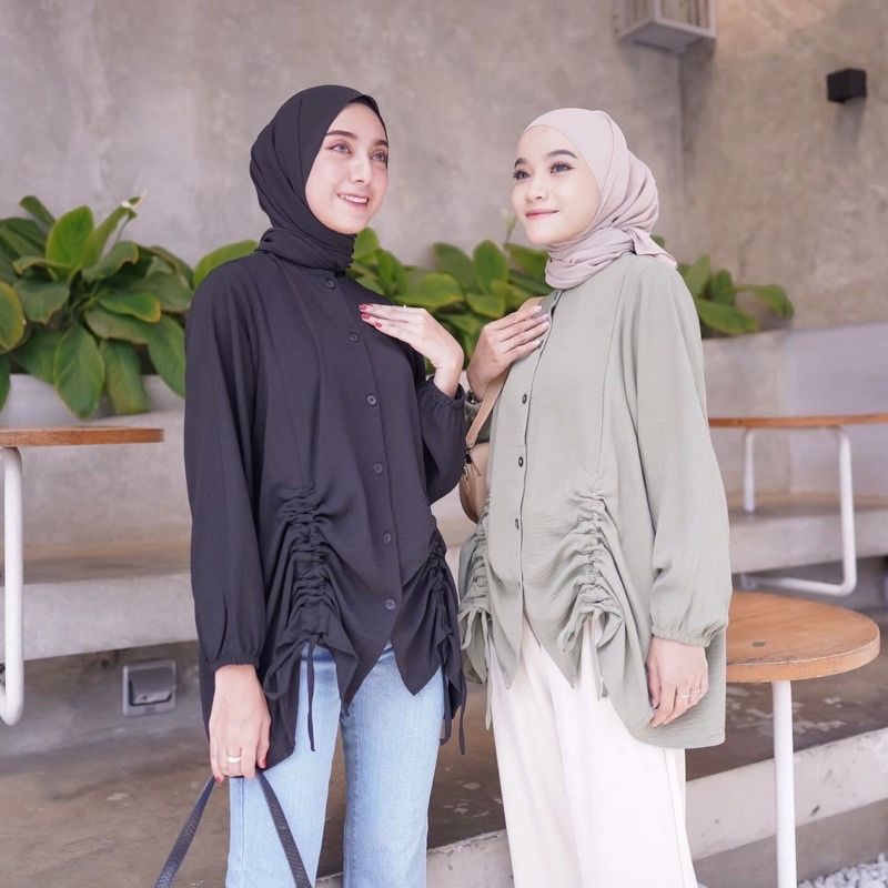 MERRY TOP BLOUSE CRINCLE ATASAN WANITA TALI SERUT / BLOUSE KEMEJA WANITA CRINCLE