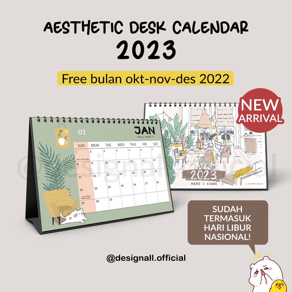 Jual Designall Kalender Meja Kalender Duduk Aesthetic Tahun 2022 2023 Spiral Fm Shopee 