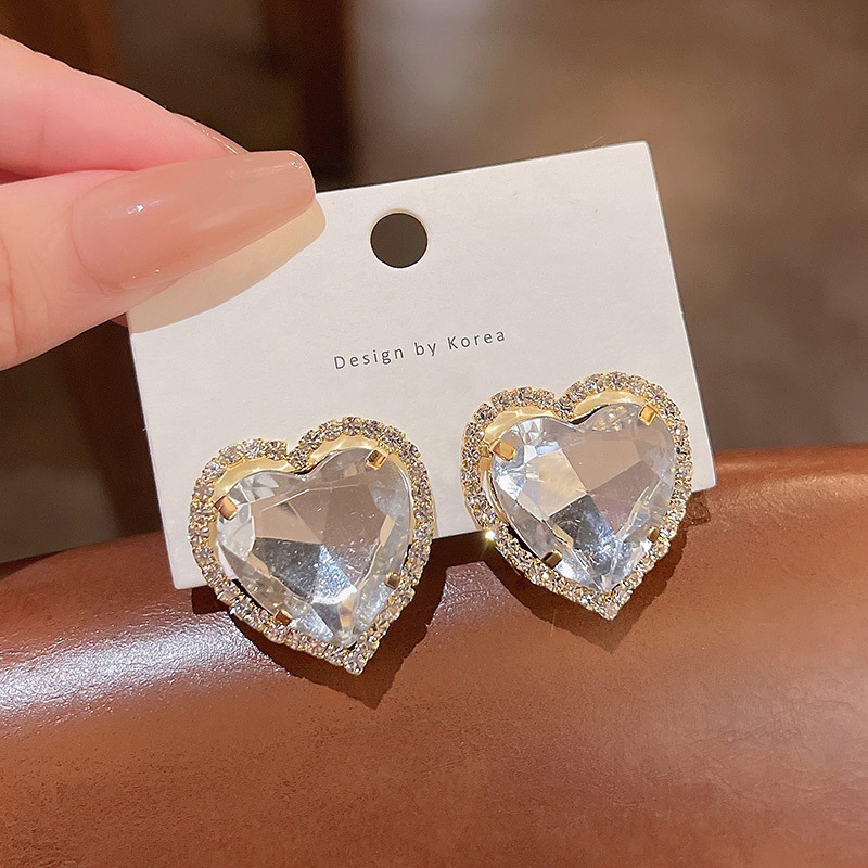 Anting Stud Kristal Bentuk Hati Bahan 925 silver needle