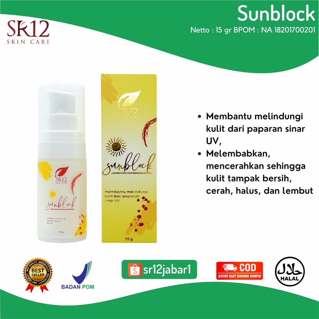 Sunblock SR12 / Tabir Surya / Cream Anti Belang / Pelindung Sinar Matahari / Sunblock Wajah / Sunblo
