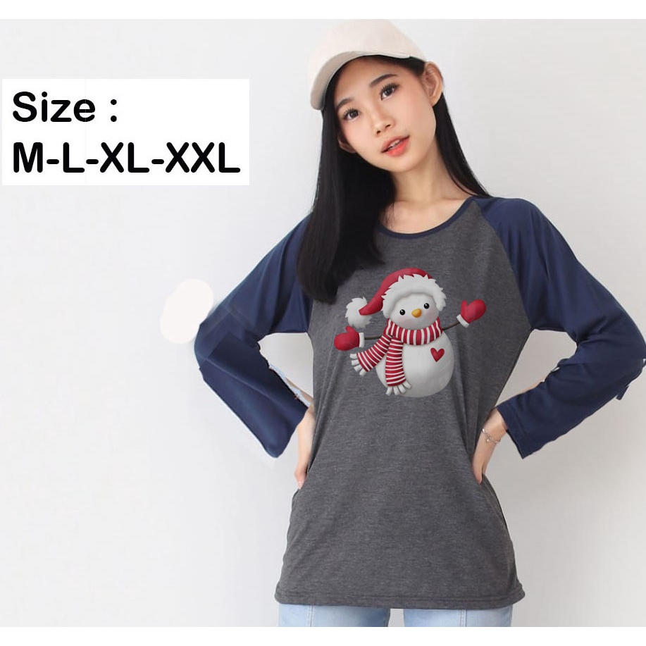 Kaos Raglan Panjang Abu Tua Bergambar Boneka Salju