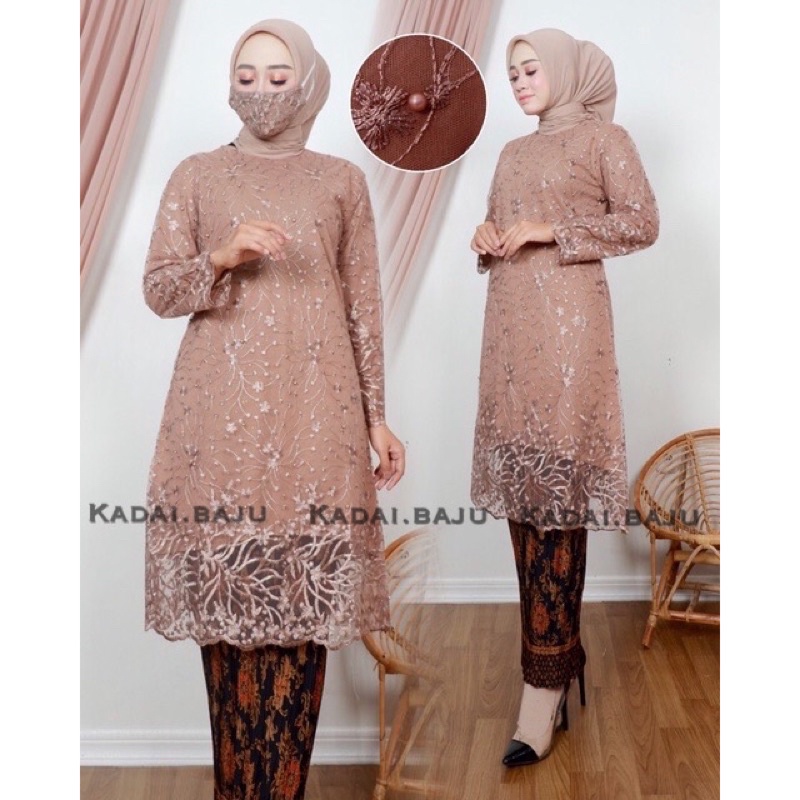 Setelan outfit kebaya modern | Setelan kebaya brukat jumbo | Baju tunik melayu