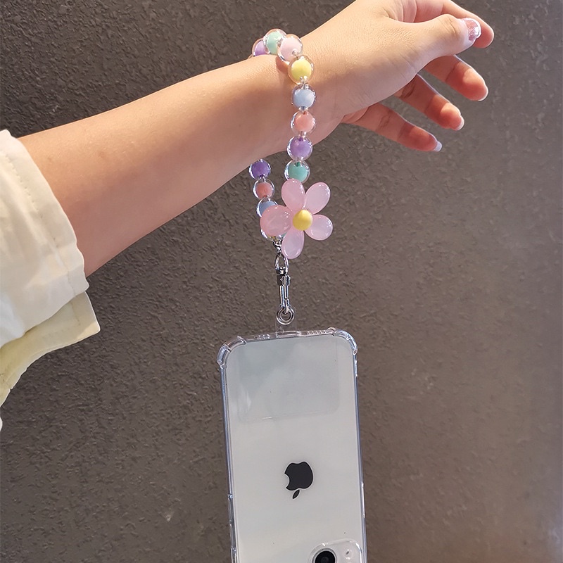 Colorful Flower Beads Cantolan Gantungan HP Phone Chain Lanyard Lucu