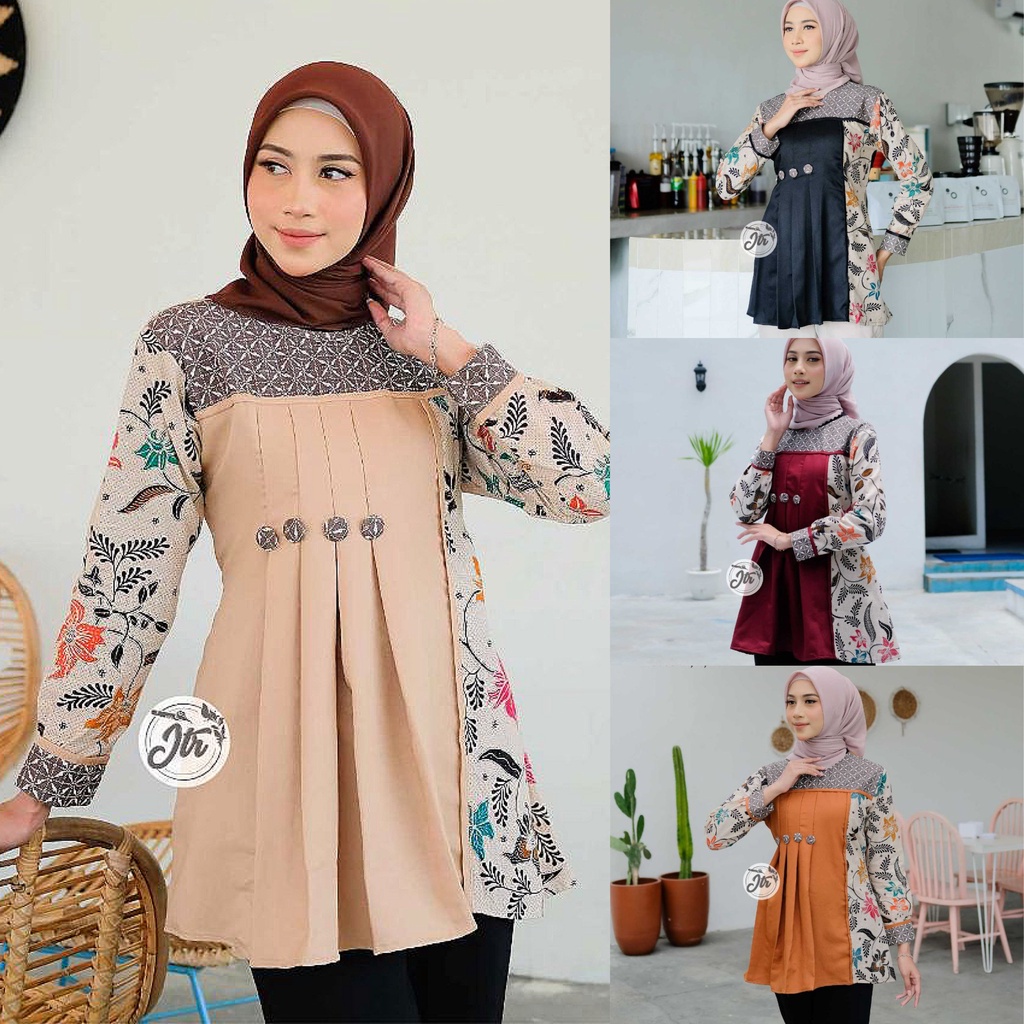 Baju Batik Wanita Modern Atasan Blouse Batik Kerja Kantor Wanita Motif Mayang