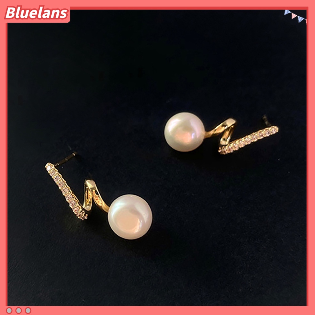 Bluelans 1 Pasang Anting Stud Hias Mutiara Berlian Imitasi Gaya Korea Untuk Hadiah