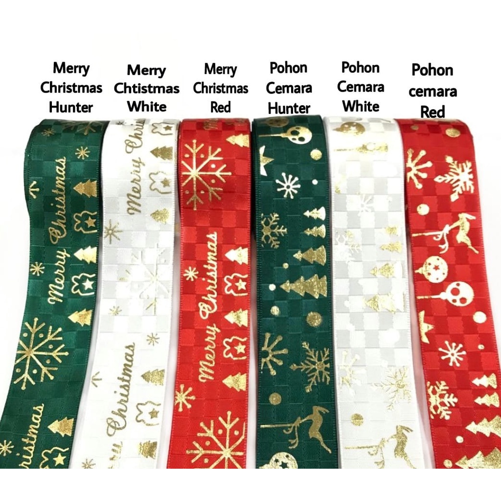 1 YARD - PITA NATAL MOTIF MERRY CHRISTMAS SALJU 2.5CM/ PITA KADO NATAL/PITA HAMPERS MERRY CHRISTMAS/ DEKORASI NATAL