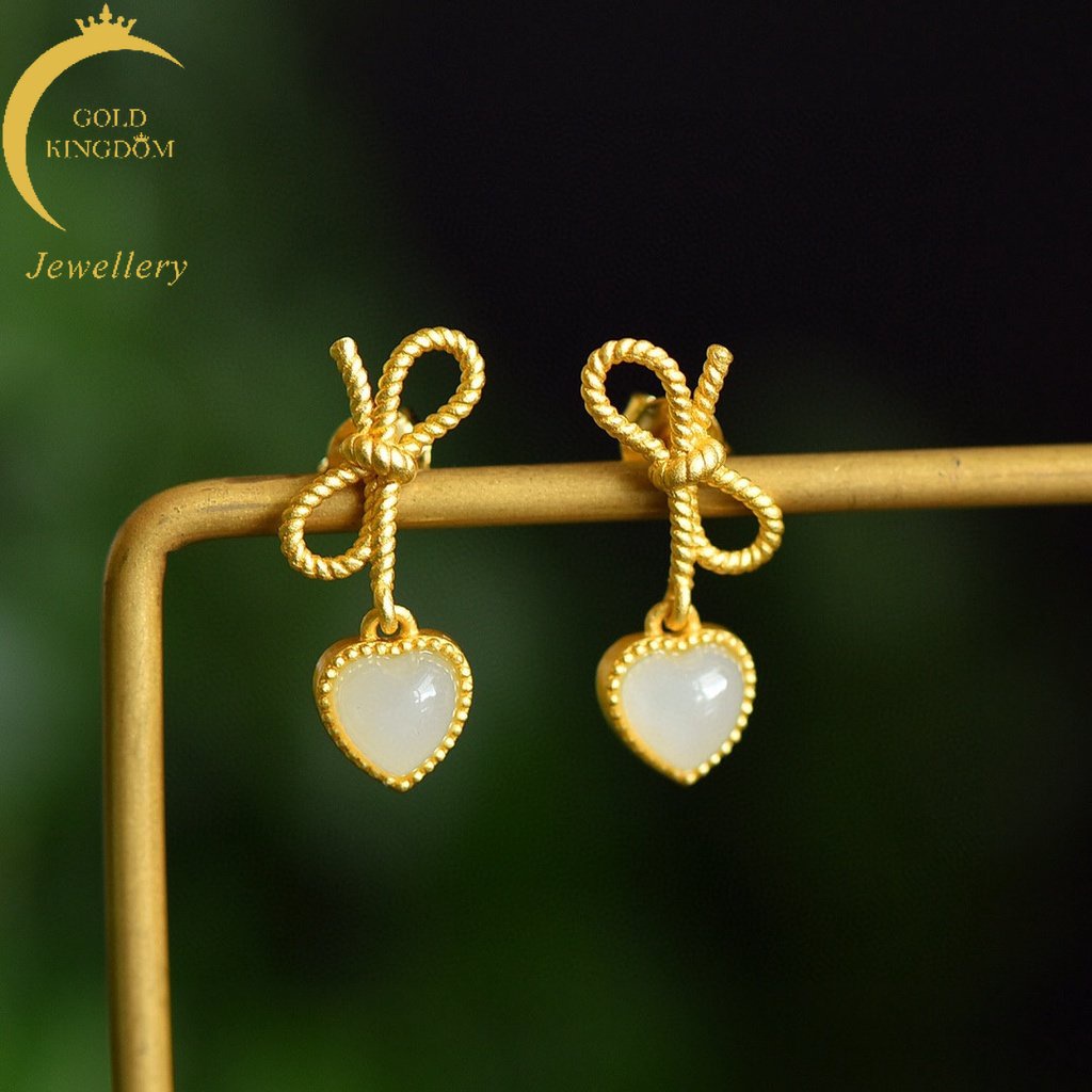 Goldkingdom Perhiasan Fashion Emas Asli Kadar 375 Bangkok Aksesoris Ready Stock Cinta Berlapis Emas Hati Busur Kecil Halus Gaya Pendek Dan Tianyu Anting Wanita