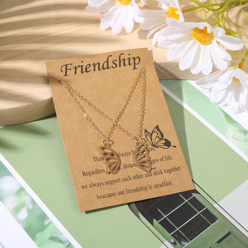 2pcs / set Kalung Rantai Liontin Butterfly Bahan Metal Warna Gold Silver Untuk Pria Dan Wanita