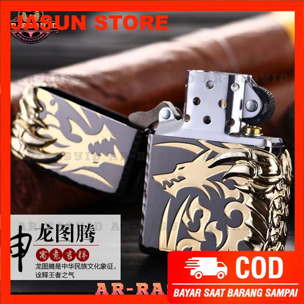 BISA COD! Korek Api Minyak Zippo Hitam Black Ice Motif Cakar Naga Dragon Claw