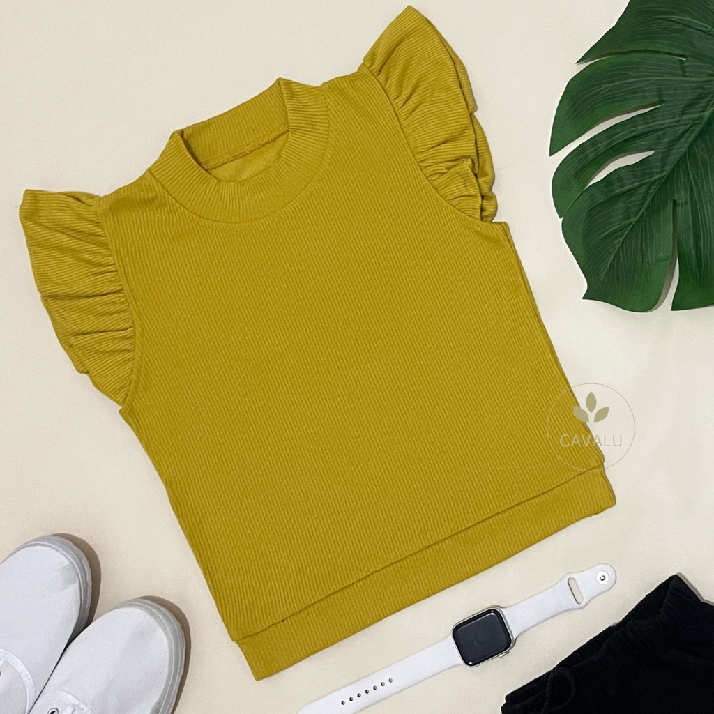 CAVALU Kaos Wanita Crop Top Korea Lengan Remple Korean Crop Tee Casual T-Shirt Baju Atasan Wanita 204
