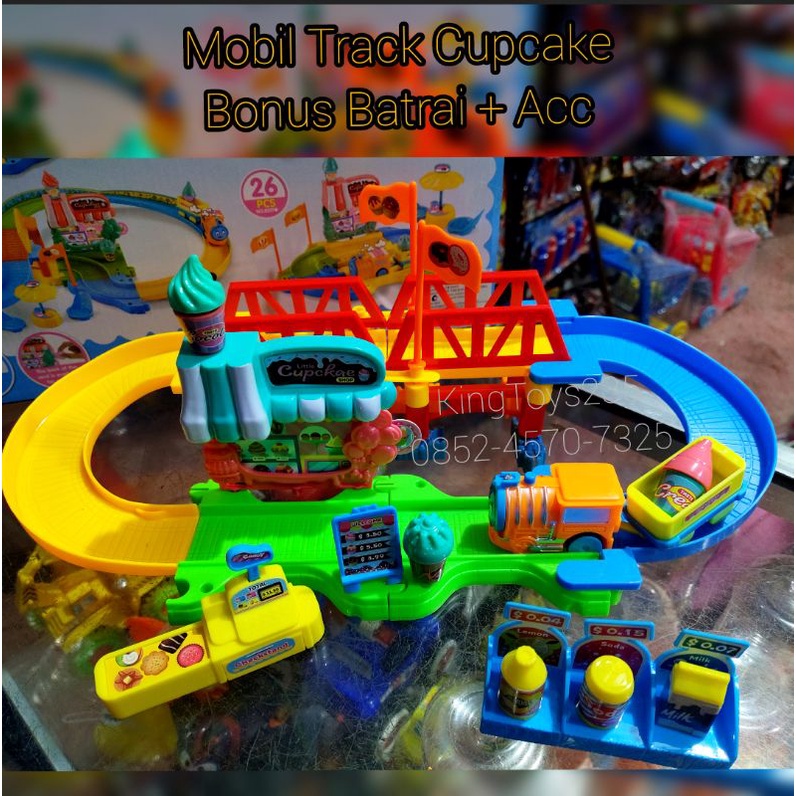 Mainan Anak Kereta Kue Cupcake Bonus Batrai Lintasan Jembatan Accessories Es Krim Ice Cream Panjang 