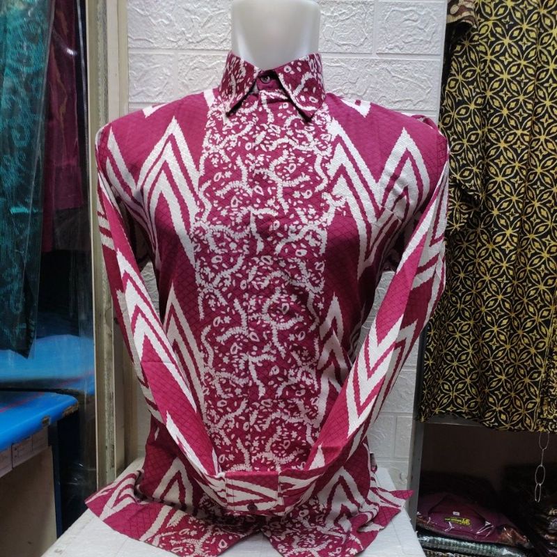batik pria lengan panjang tenun doby merah_batik doby merah_batik premium