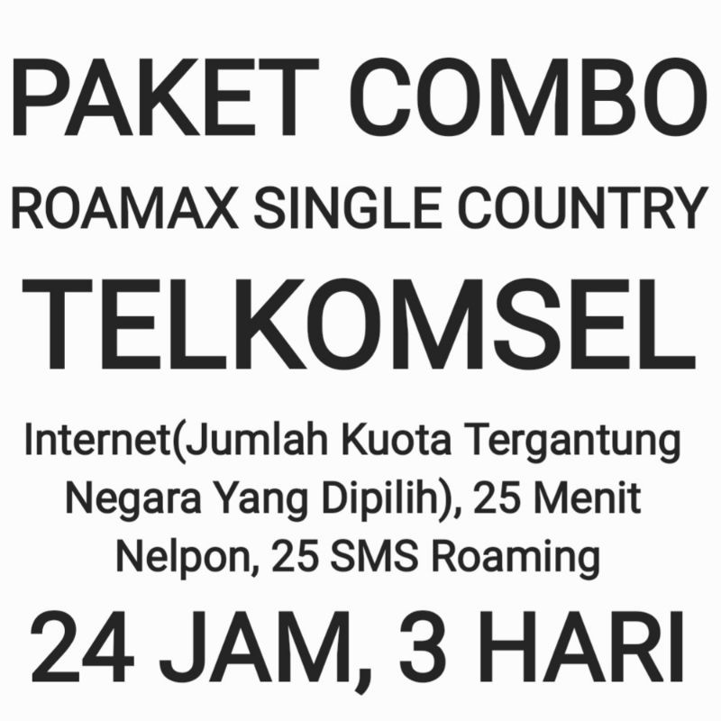 [CHAT DULU SEBELUM ORDER]Paket Combo Roamax Roaming Telkomsel Single Country Luar Negeri Negri Tsel 