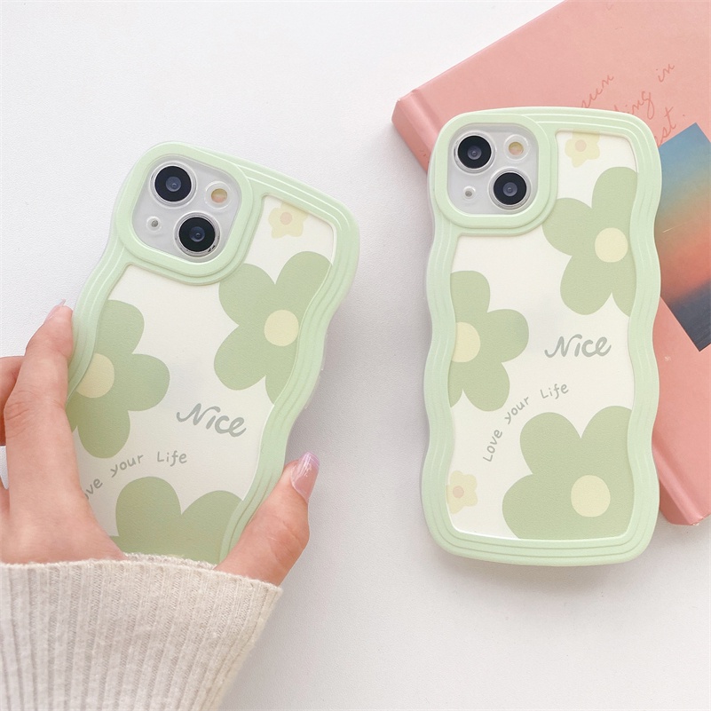 Casing Soft Case Silikon Motif Bunga Hijau Untuk iPhone 14 13 12 11 Pro Max X Xr Xs Max 8 7 6 6s Plus