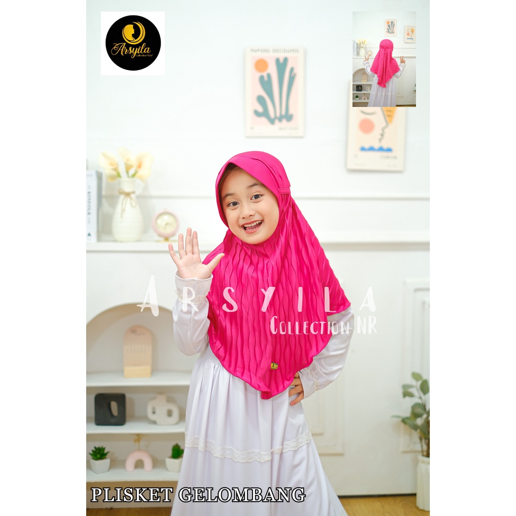 Jilbab Anak Plisket Gelombang Hijab anak Instan Plisket Gelombang Kerudung anak TK SD Usia 4-7 tahun