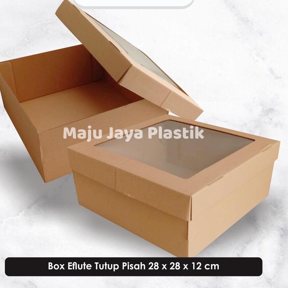 

Flash Product Box Corrugated Window isi 5pcs TEBAL Tutup pisah/Eflute/ Dos 26x26x12/ box 28x28x12 TUTUP PISAH/ Dos Kue Tart/ cake box eflute/ dus tart/ e flute/ box eflute / Box tutup pisah