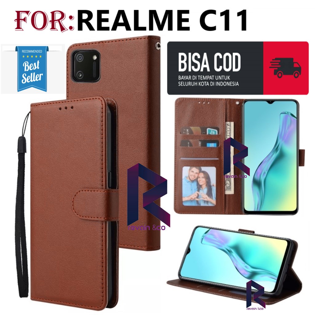 FLIP COVER REALME C11 FLIP WALLET LEATHER KULIT PREMIUM SARUNG BUKA TUTUP KESING HP FLIP CASE REALME C11