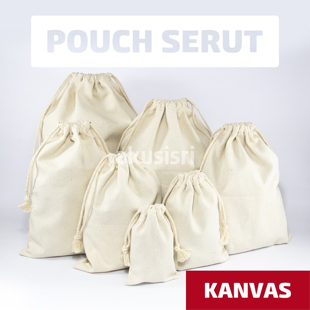 Pouch Serut Kanvas Baby Grade A Polos dan Sablon - Ukuran Sedang