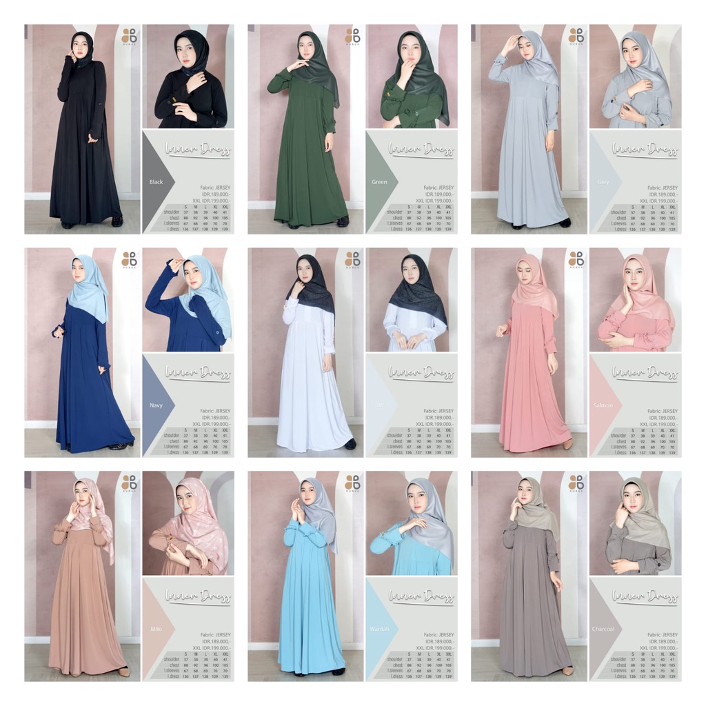 Dress INNER Nubua Fashion  Gamis Basic Wanita Muslimah