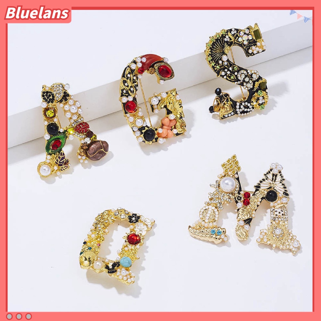 Bluelans Bros Pin Enamel Bentuk Huruf Hias Mutiara Berlian Imitasi Multi Warna Untuk Wanita