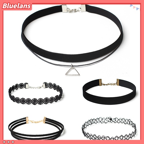 Bluelans 6Pcs / Set Kalung Choker Tali Rantai Liontin Bunga Hollow Untuk Wanita