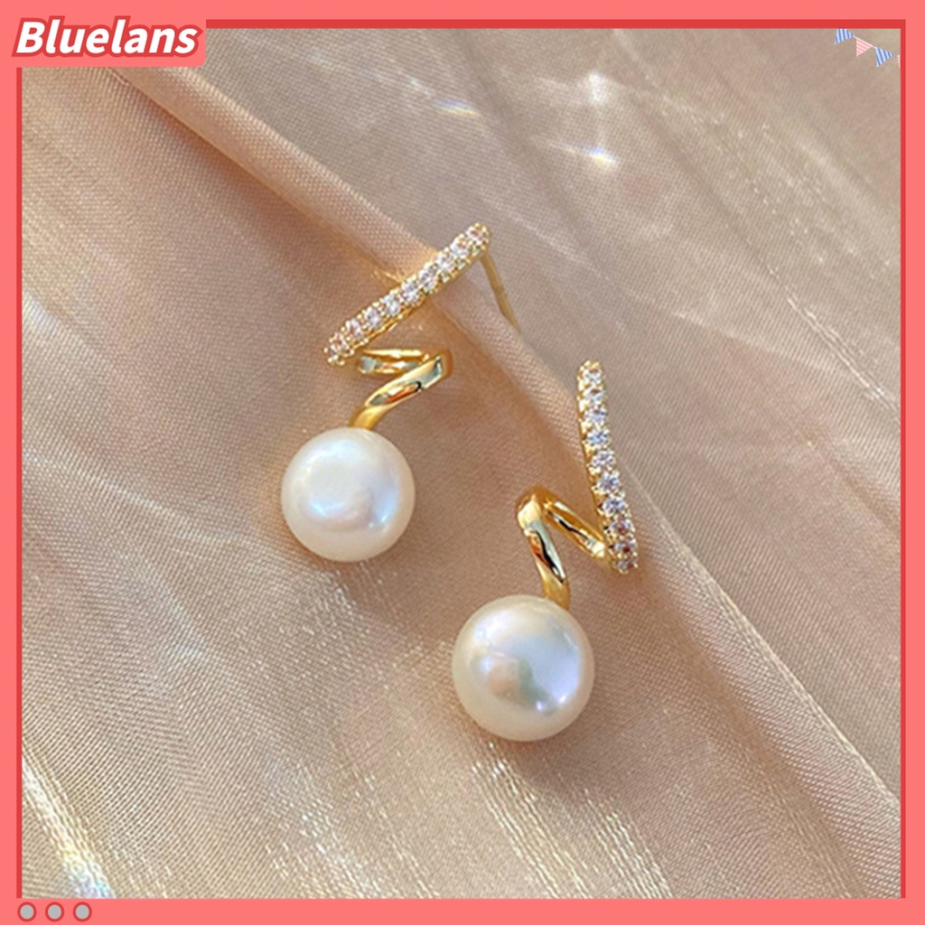 Bluelans 1 Pasang Anting Stud Hias Mutiara Berlian Imitasi Gaya Korea Untuk Hadiah