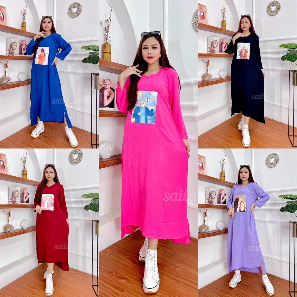 GAMIS VIRAL/BAHAN RAYON/DASTER MOTIF EMBLEM PANJANG