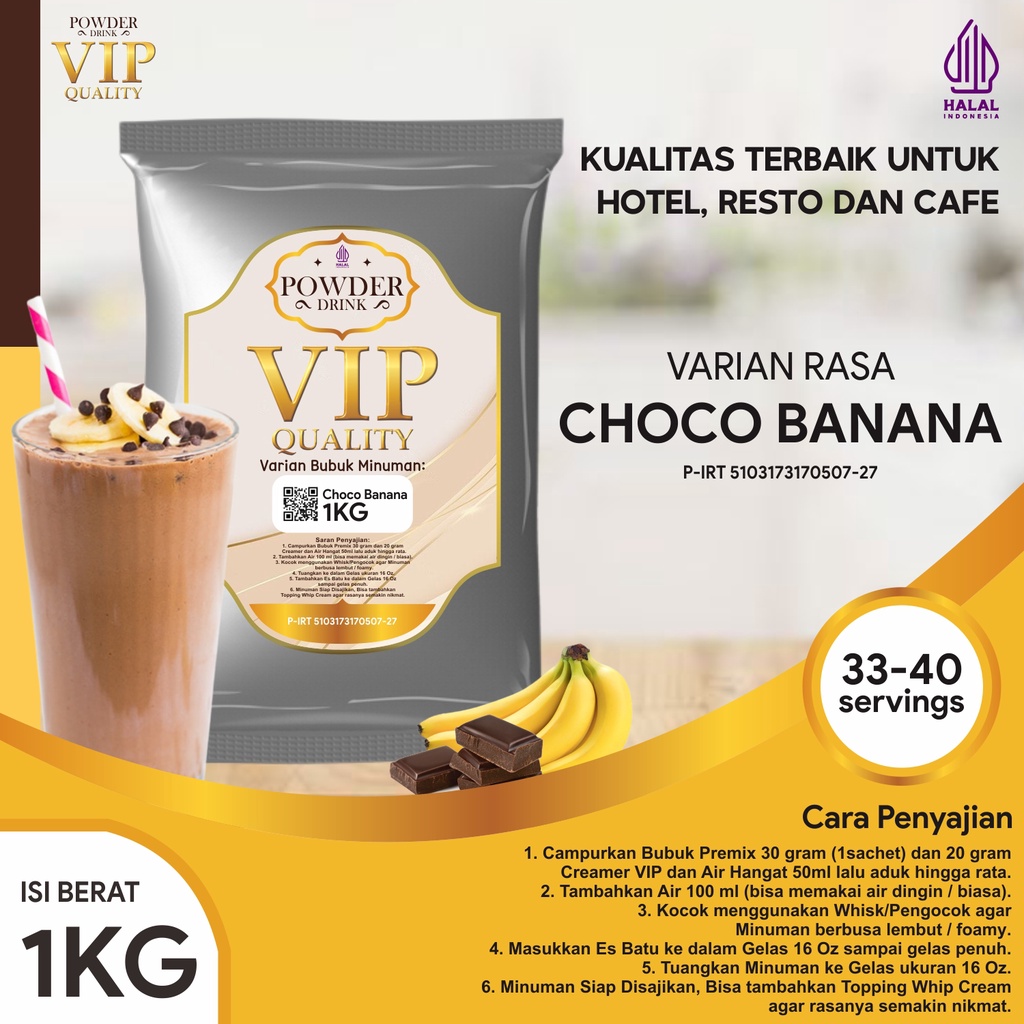 

Bubuk Minuman Kualitas VIP Rasa Choco Banana 1 Kg Coklat Pisang Bubuk Minuman Kelas VIP Boba Drink Powder