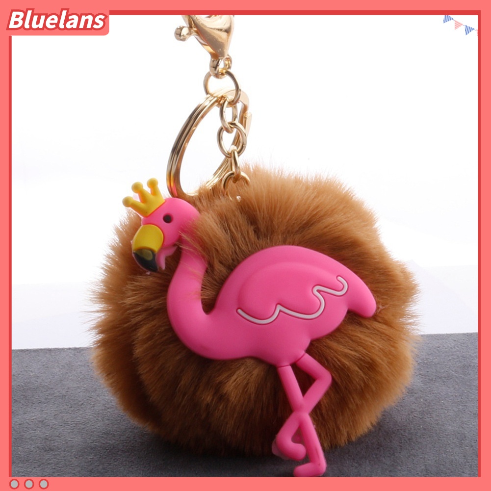 Gantungan Kunci Desain Flamingo Mahkota Pompom Fluffy Untuk Mobil / Tas