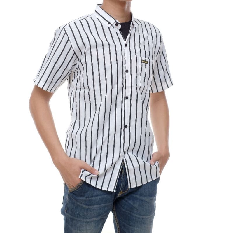 KEMEJA LENGAN PENDEK MOTIF KASUAL FORMAL KERJA PUTIH HITAM NAVY GREY WARNA WHITE MURAH