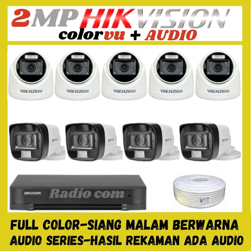 PAKET CCTV HIKVISION COLORVU 2MP 16 CHANNEL 9  KAMERA AUDIO SERIES FULL COLOR