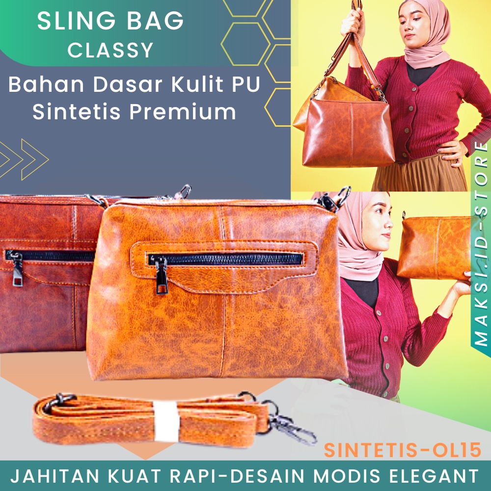 Tas Selempang Kulit Sling Bag Wanita Tas Slempang Wanita Multifungsi Kulit Sintetis PU Cewek OL15 Sling Bag Fungsional