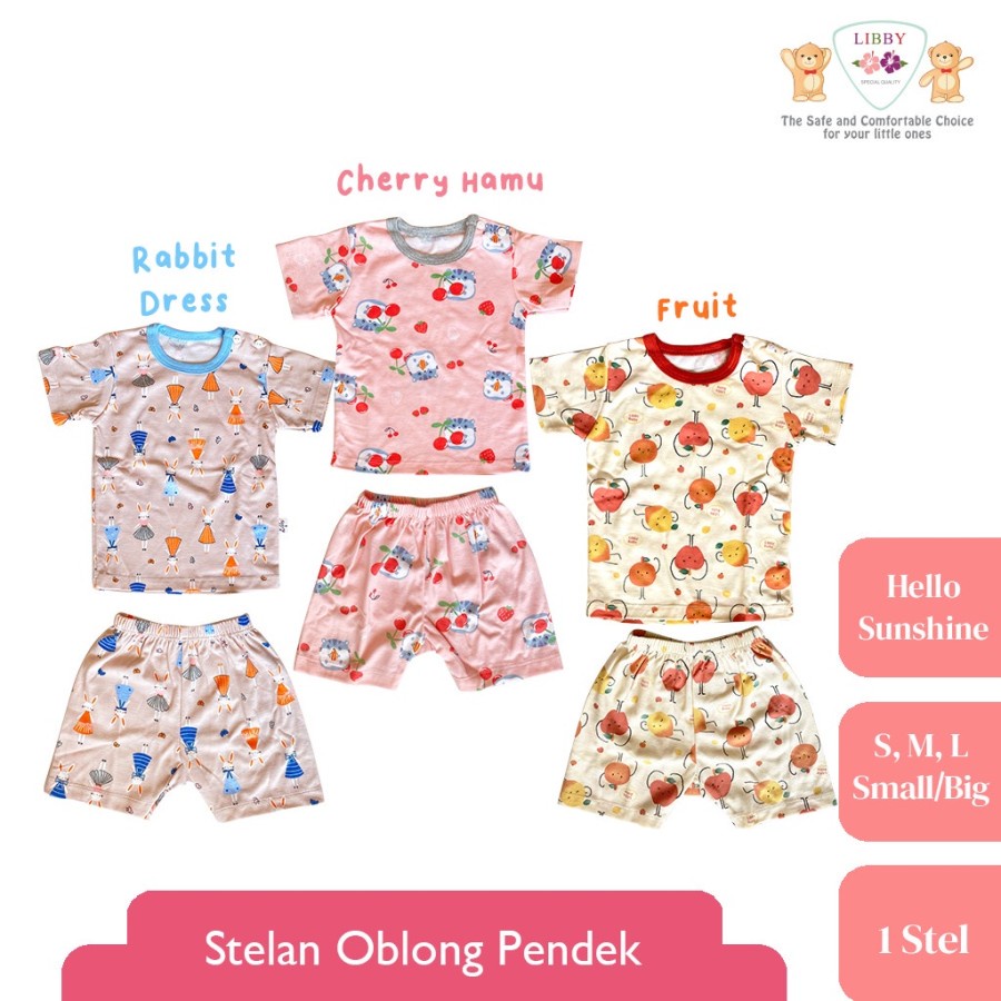 (3stel/pack) Libby Baju SETELAN PENDEK MOTIF Bayi / Baju Anak PENDEK - PENDEK