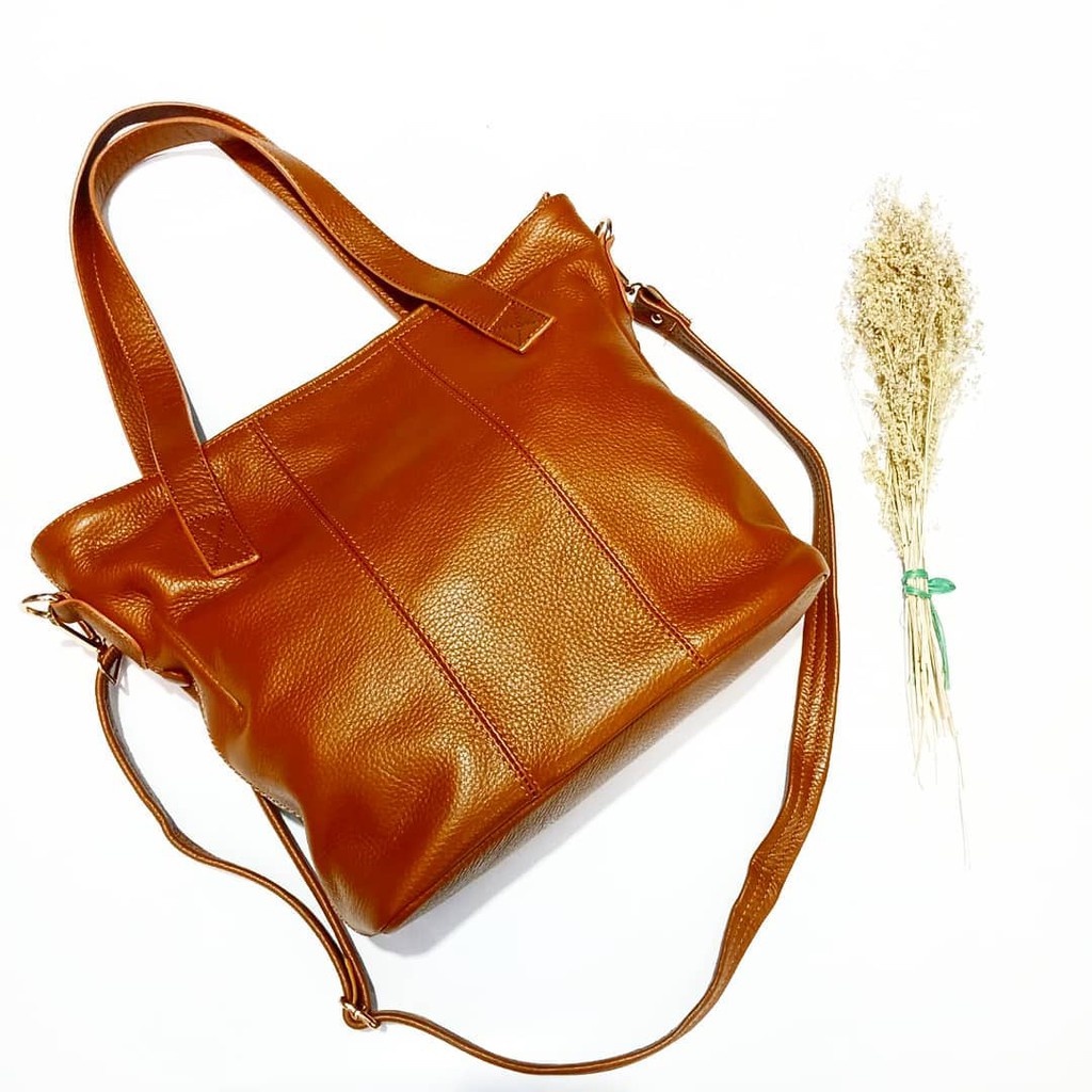 Tas wanita fosil selempang kulit asli papirut Sukaregang garut