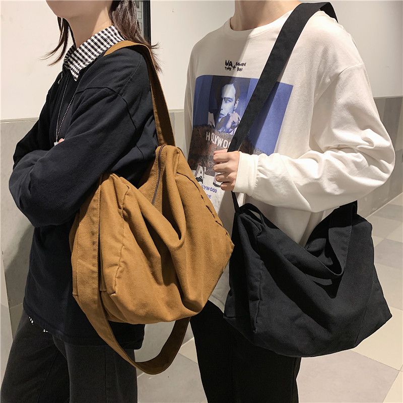 ℗Tas Messenger Gaya Hong Kong Pria Kanvas Tas Bahu Gadis Kasual All-Match Ransel 2021 Baru Jepang Messenger Bag