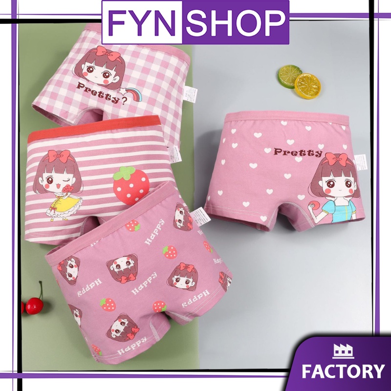 Fynshop ♛ UW88 Celana Dalam Anak Perempuan Boxer Bahan Katun Gambar Kartun Korea Lucu