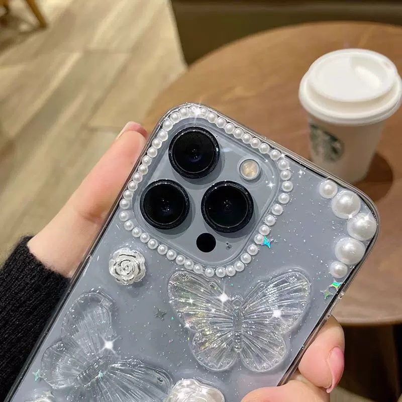 Soft Case TPU Glitter butterfly 3D Cover IPhone 14 Pro Max 13 Pro Max 12 11 Pro Max X Xs Max XR 8 7 Plus SE