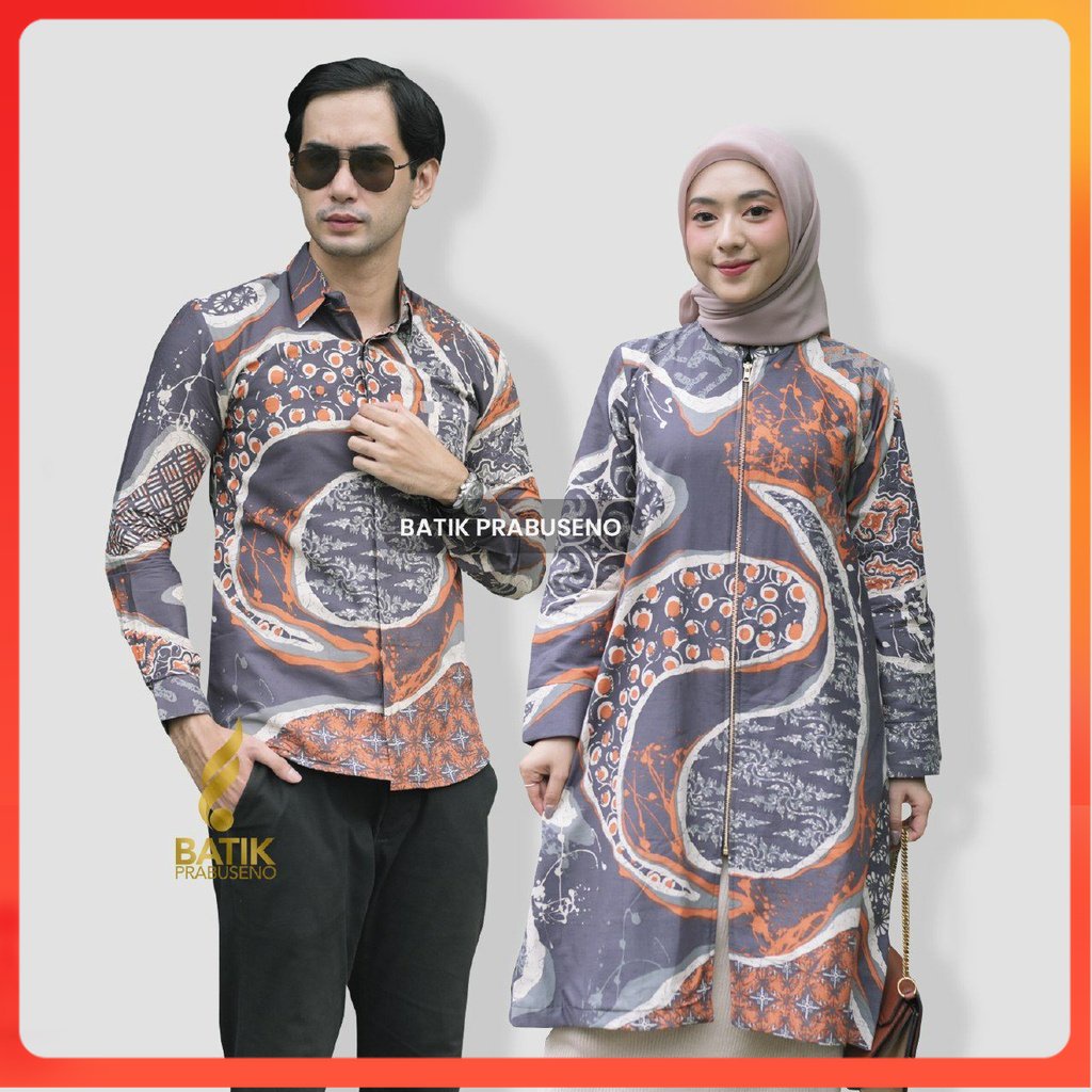 SANTANA Couple Hem Baju Kemeja Batik Pria Wanita Lengan Panjang Slim Fit Original Prabuseno Cewek Co