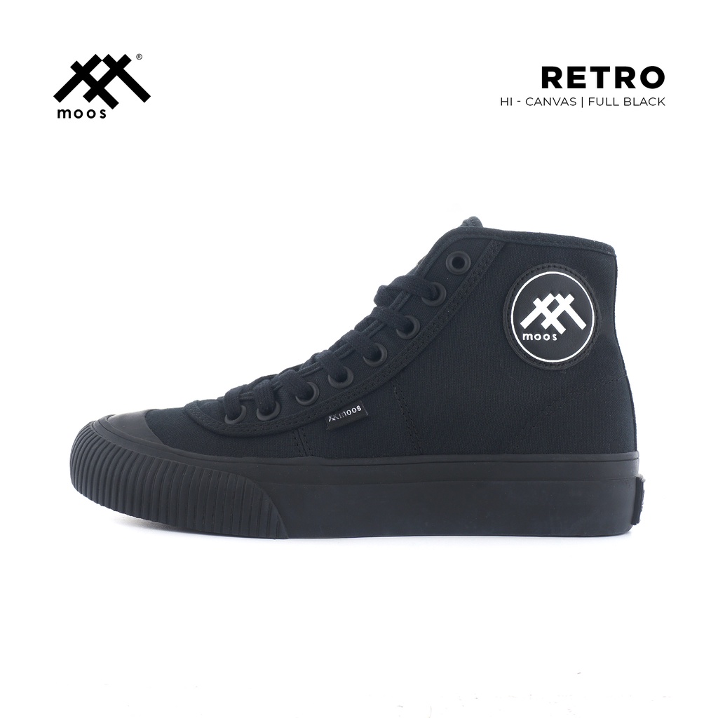 Moos Footwear - Sepatu Sneakers Casual Pria Wanita Moos Footwear Hi Retro Full Black 100% Original