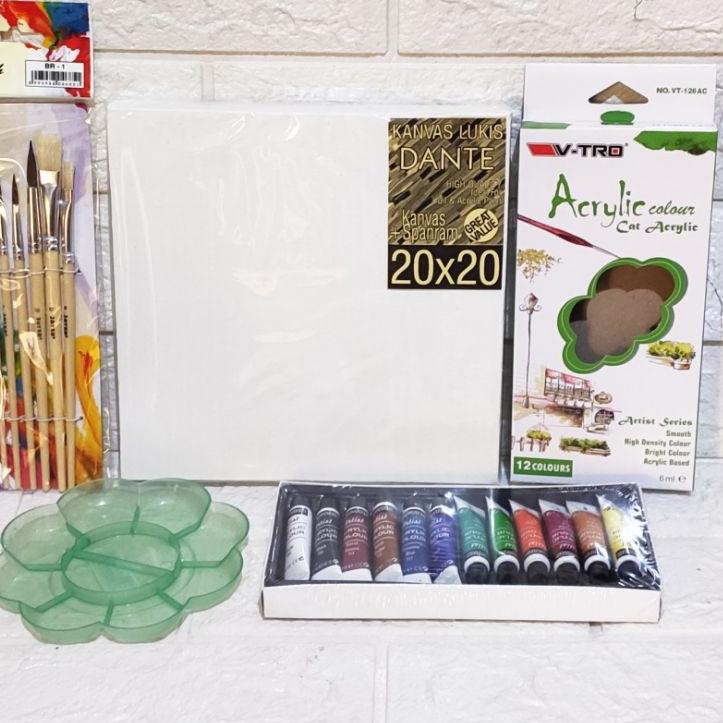 

정 PAKET MELUKIS SET Kanvas 20X20 Kuas Palet Berkualitas !!